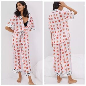 NWT Anthropologie Karen Mabon pink & white strawberry pajamas Large